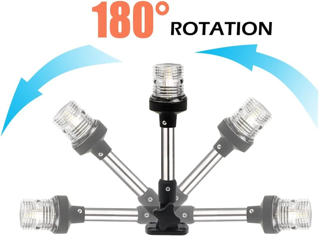 Boat Anchor Light 3-Nautical Mile White LED Fold down Stern Light for Pontoon and Fishing Boat All round 360° White LED 12-24V (9" Foldable)