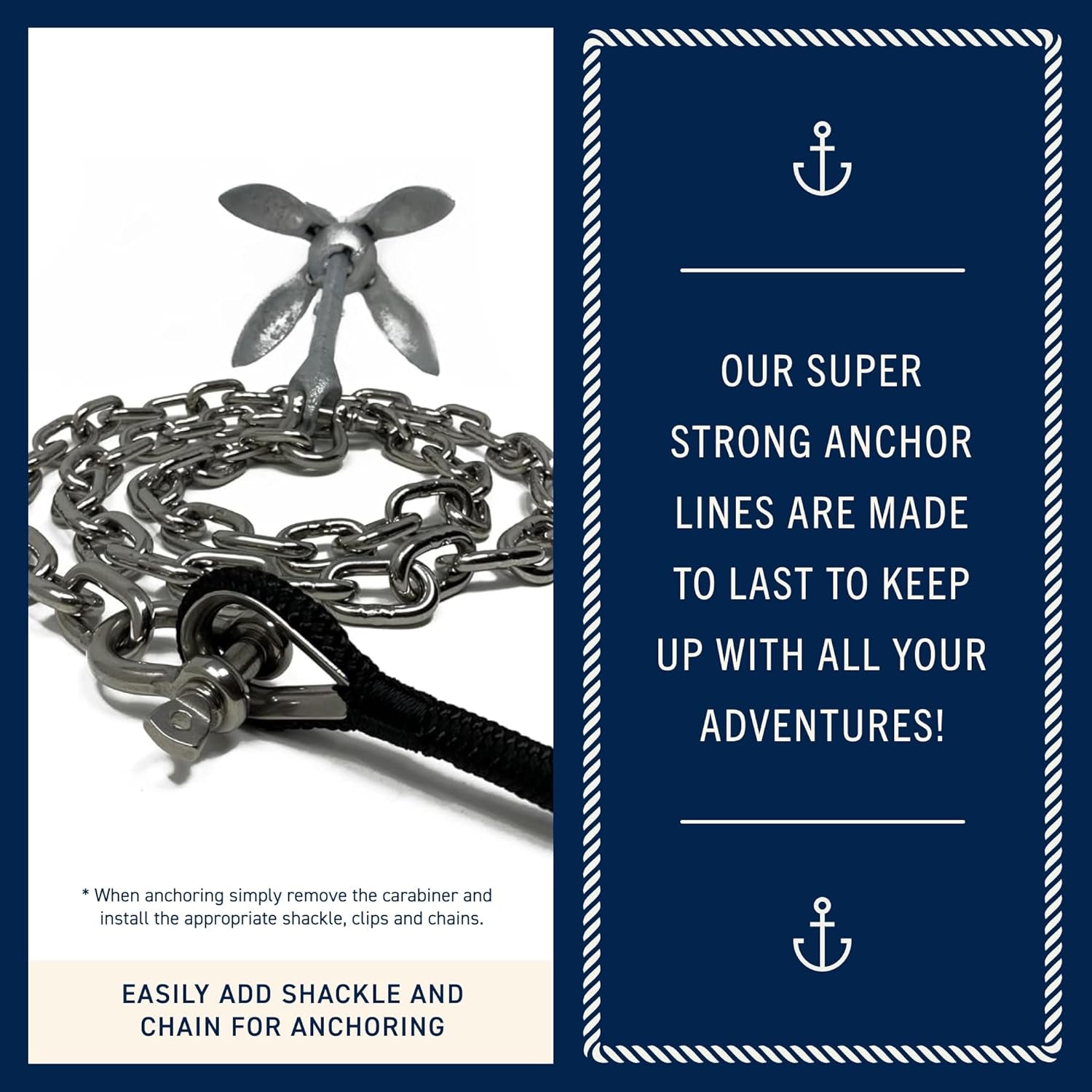 Rainiersupplyco Boat Anchor Rope - Double Braided Marine Rope Anchor Line - 50Ft Nylon Boating Line with 316 Stainless Steel Thimble and Heavy Duty Marine Grade
