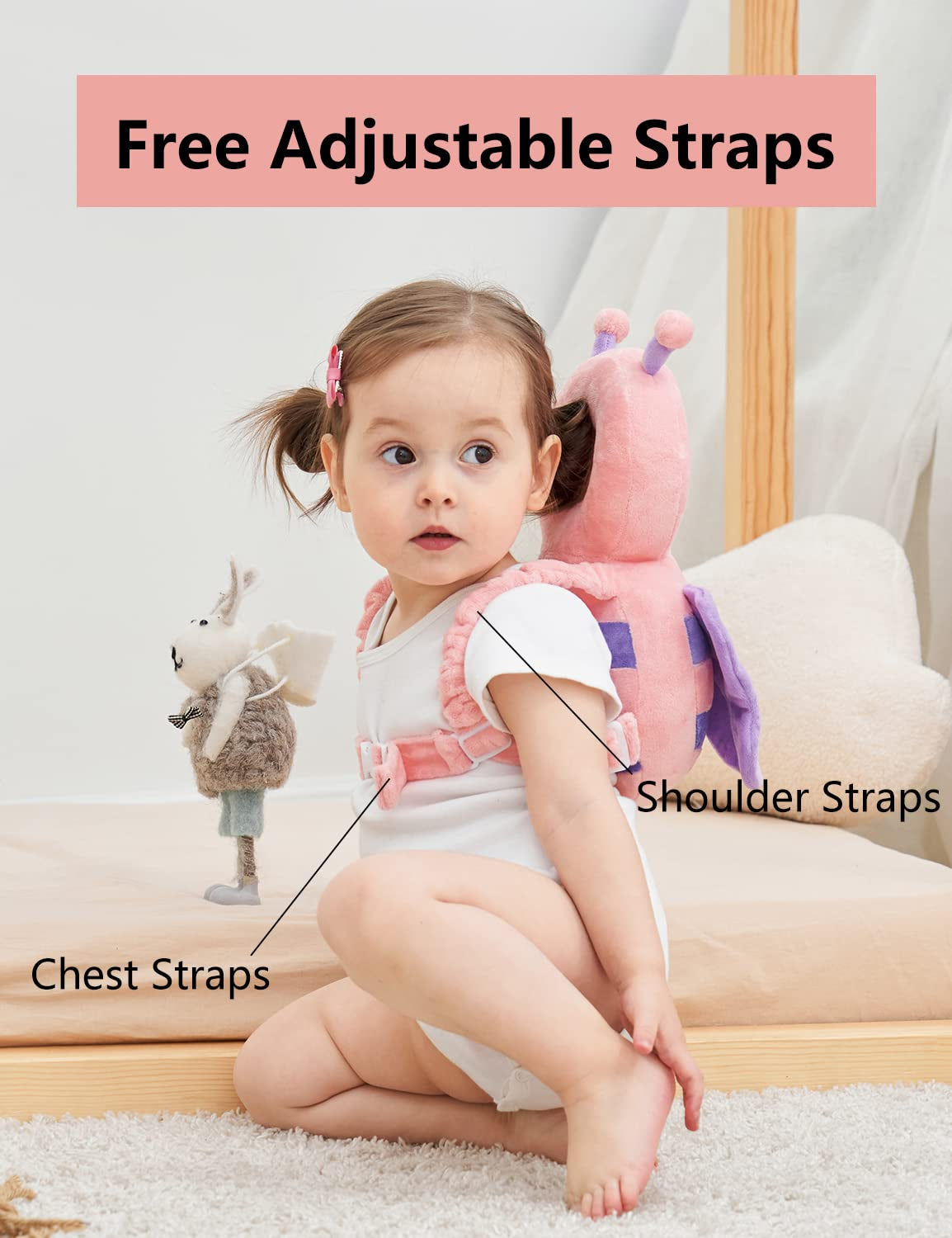 Toddler Baby Head Protector Backpack for Toddler Walker with Knee Pads&Anti-Slip Socks, Elephant