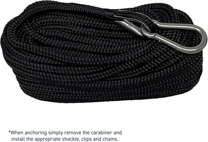 Rainiersupplyco Boat Anchor Rope - Double Braided Marine Rope Anchor Line - 50Ft Nylon Boating Line with 316 Stainless Steel Thimble and Heavy Duty Marine Grade