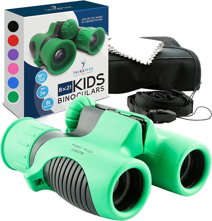 Think Peak - Binoculars for Kids Ages 4-8 - Outdoor Sports - Educational Adventure - 8X21 Compact - Nature Exploration Bird Watching - Green