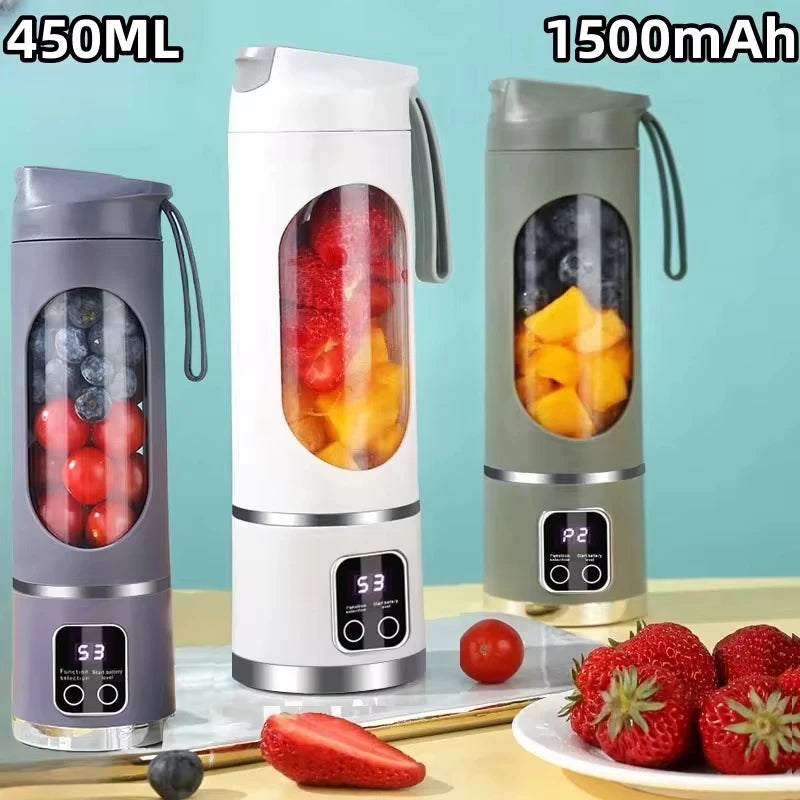 2025 New Household Charging MINI Crushed Ice Electric Juicer Powerful Motor 450ML Large Capacity Digital Display Juice Cup