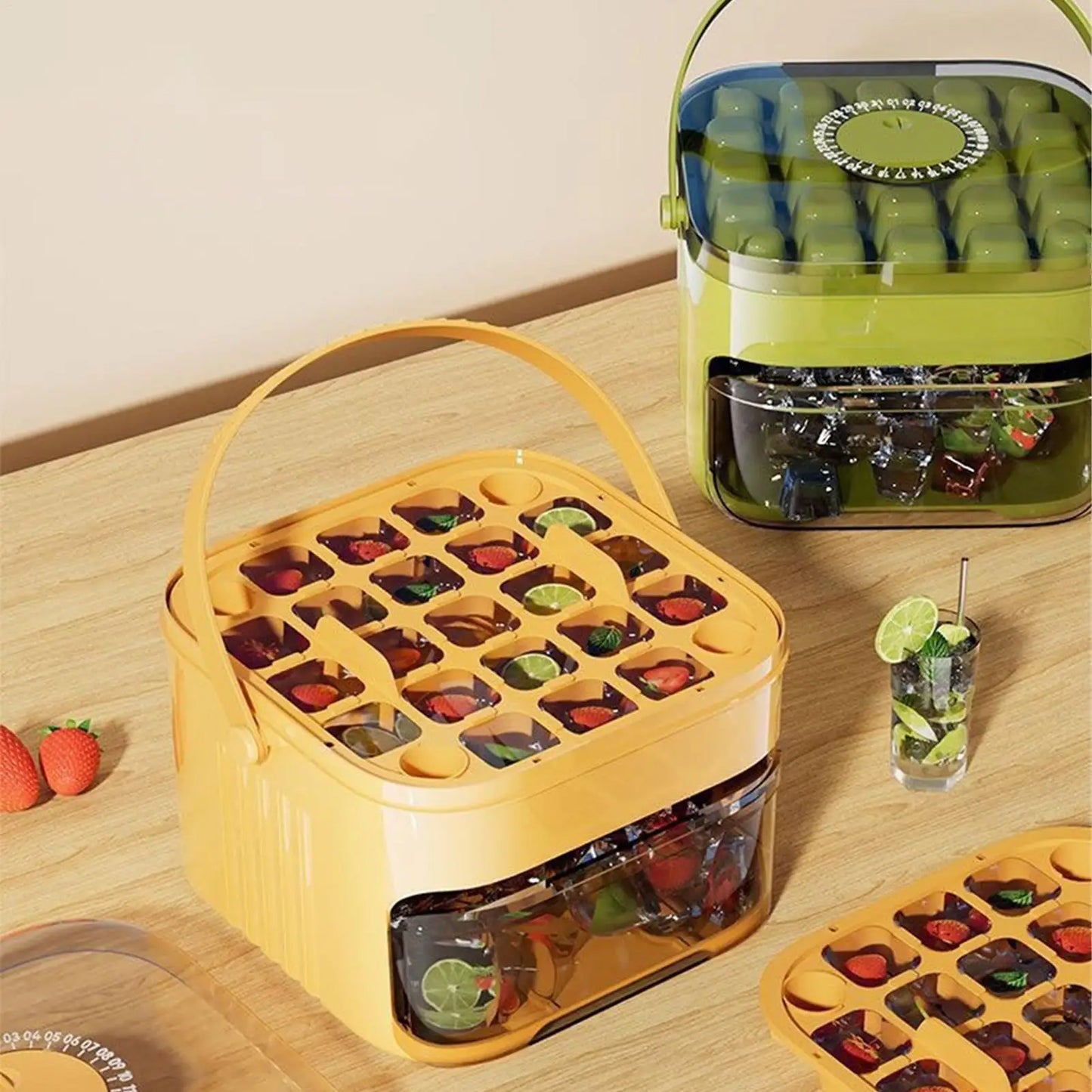 Ice Mold Tray Press Ice Tray Bucket 25-Grid Ice Block Maker Tray Ice Cubes Mold Ice Maker Square Ice Tray Mould with Container