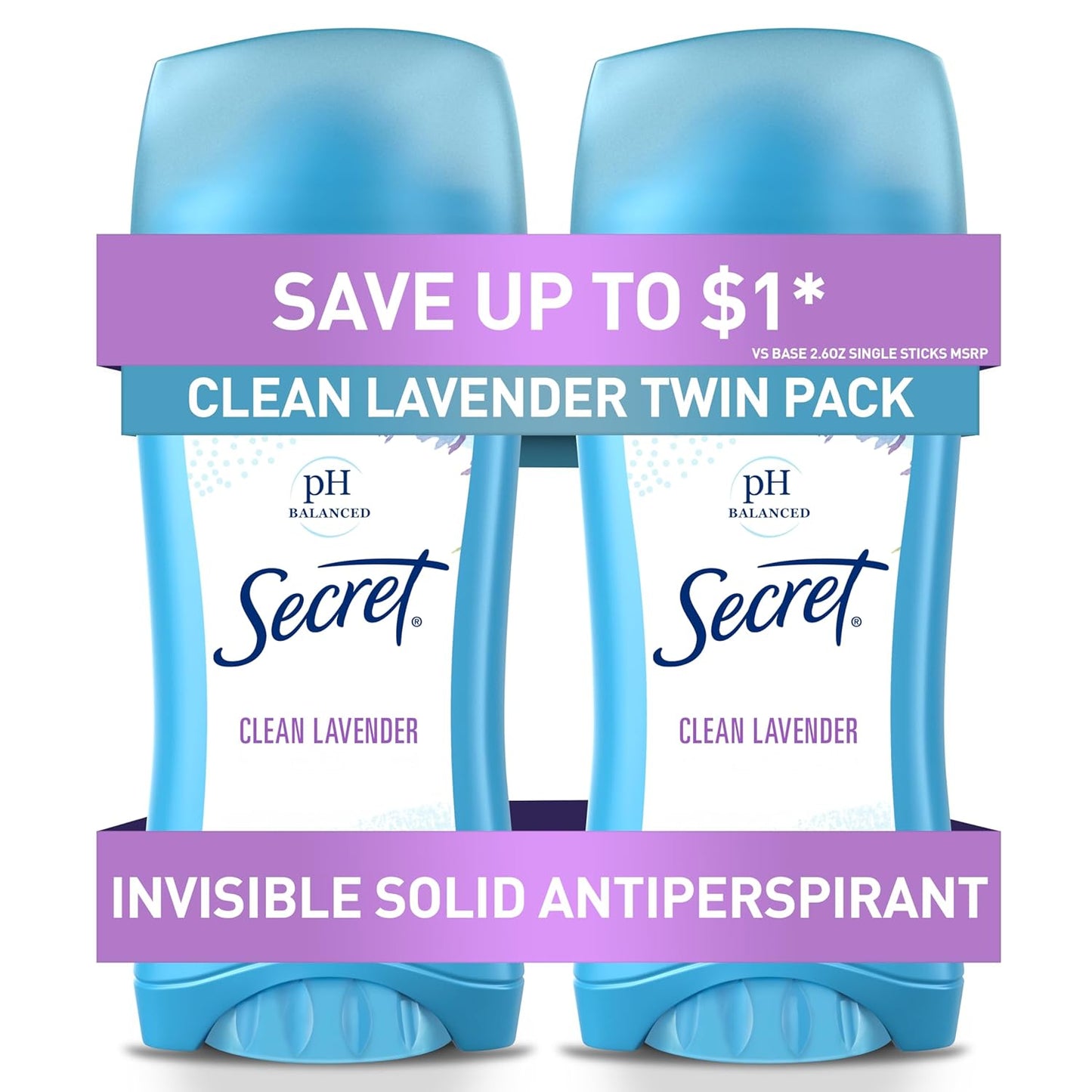 Antiperspirant and Deodorant for Women, 24Hr Sweat & Odor Protection, PH Balanced Protection, Gentle on Skin, Invisible Solid, Clean Lavender Scent, 2.6 Oz (Pack of 2)