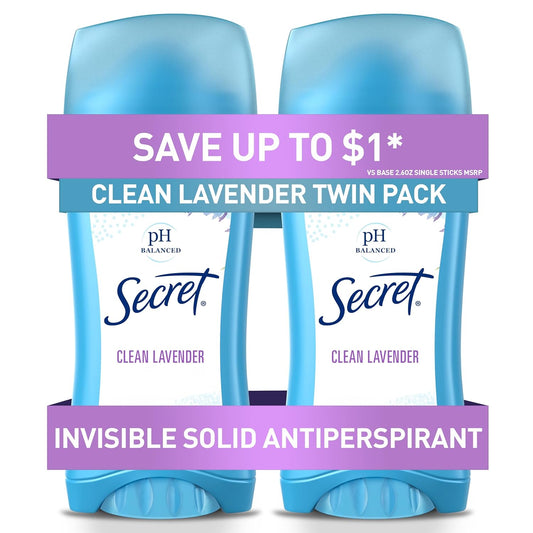 Antiperspirant and Deodorant for Women, 24Hr Sweat & Odor Protection, PH Balanced Protection, Gentle on Skin, Invisible Solid, Clean Lavender Scent, 2.6 Oz (Pack of 2)