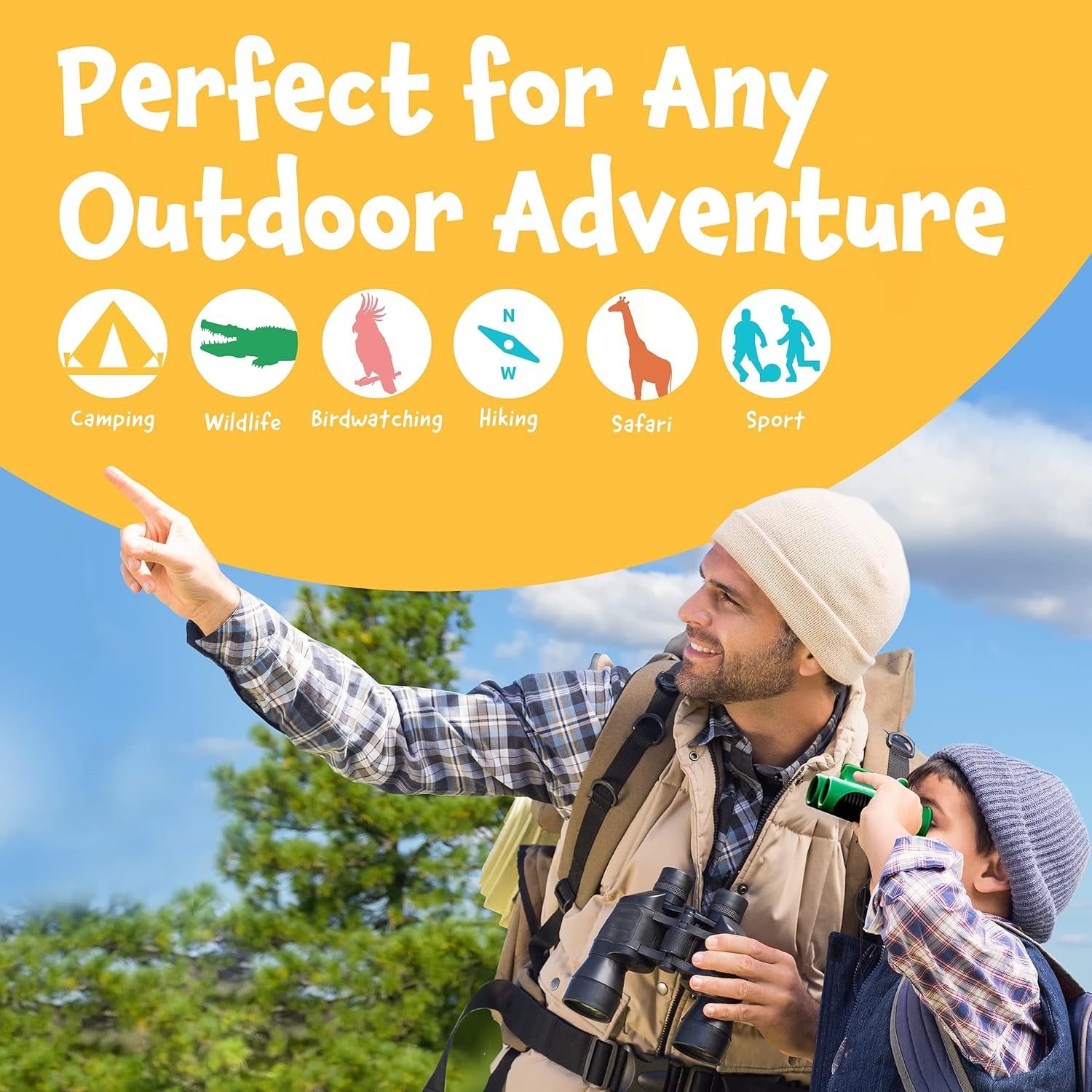 Think Peak - Binoculars for Kids Ages 4-8 - Outdoor Sports - Educational Adventure - 8X21 Compact - Nature Exploration Bird Watching - Green